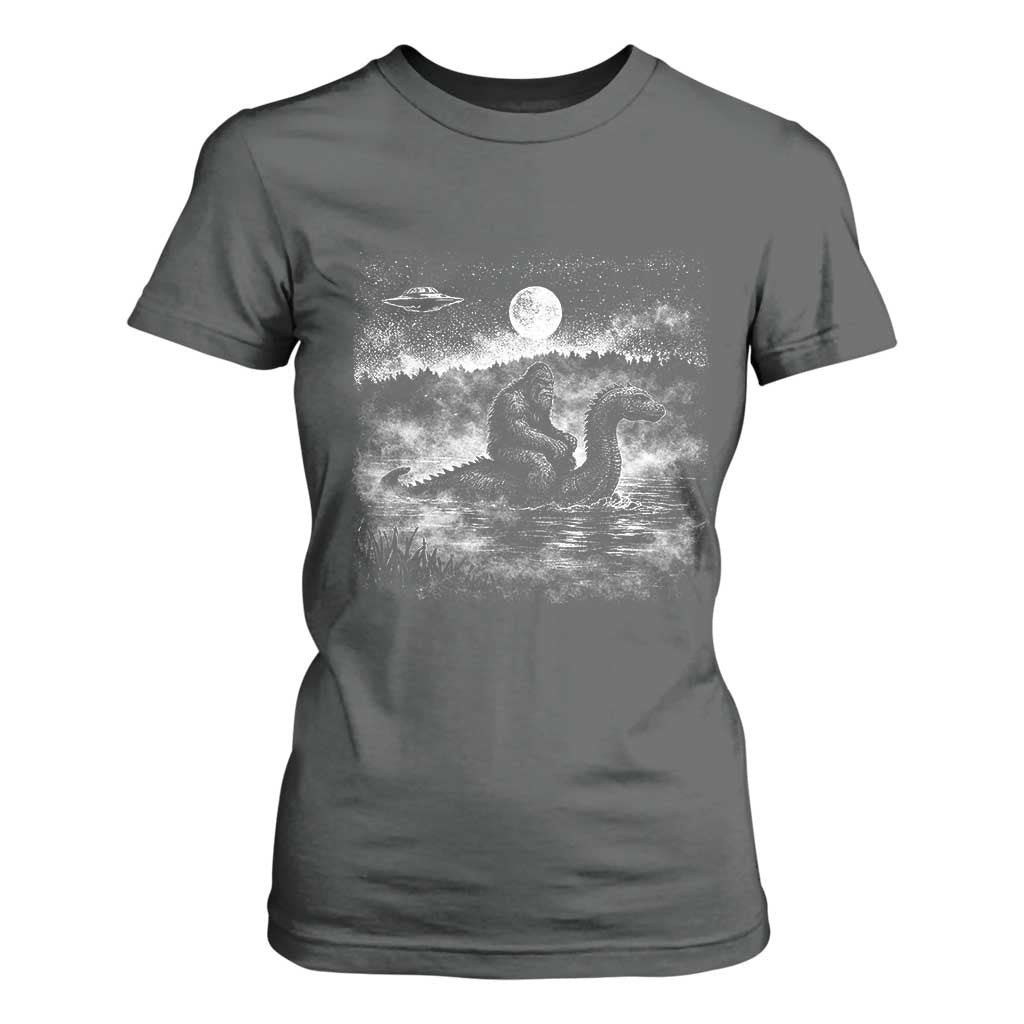 Bigfoot Loch Ness Monster T Shirt For Women Funny Retro Sasquatch Nessie Funny Cryptid Vintage Graphic TS10 Dark Heather Print Your Wear
