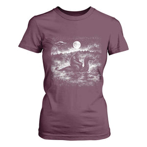 Bigfoot Loch Ness Monster T Shirt For Women Funny Retro Sasquatch Nessie Funny Cryptid Vintage Graphic TS10 Maroon Print Your Wear