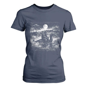 Bigfoot Loch Ness Monster T Shirt For Women Funny Retro Sasquatch Nessie Funny Cryptid Vintage Graphic TS10 Navy Print Your Wear