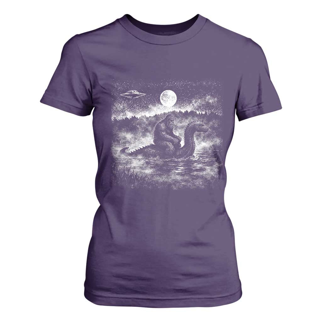 Bigfoot Loch Ness Monster T Shirt For Women Funny Retro Sasquatch Nessie Funny Cryptid Vintage Graphic TS10 Purple Print Your Wear