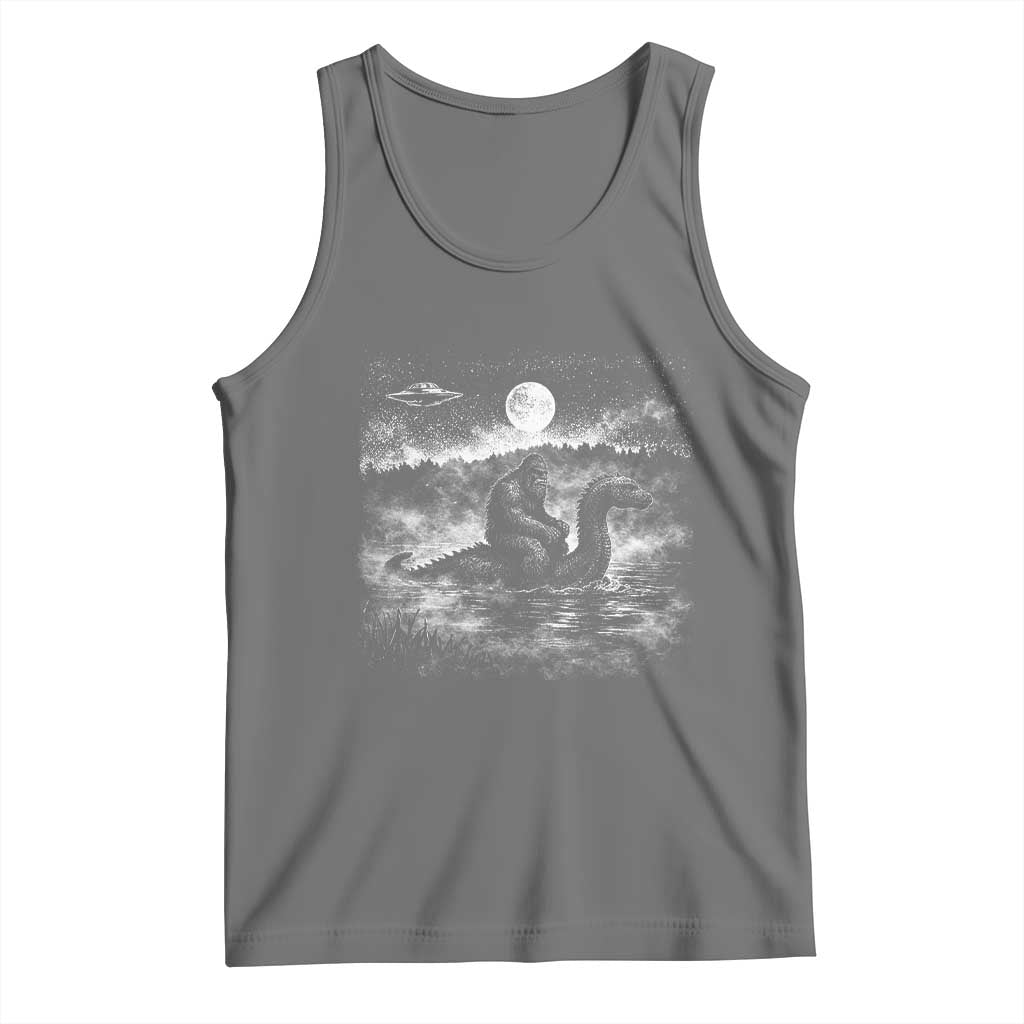 Bigfoot Loch Ness Monster Tank Top Funny Retro Sasquatch Nessie Funny Cryptid Vintage Graphic TS10 Black Heather Print Your Wear