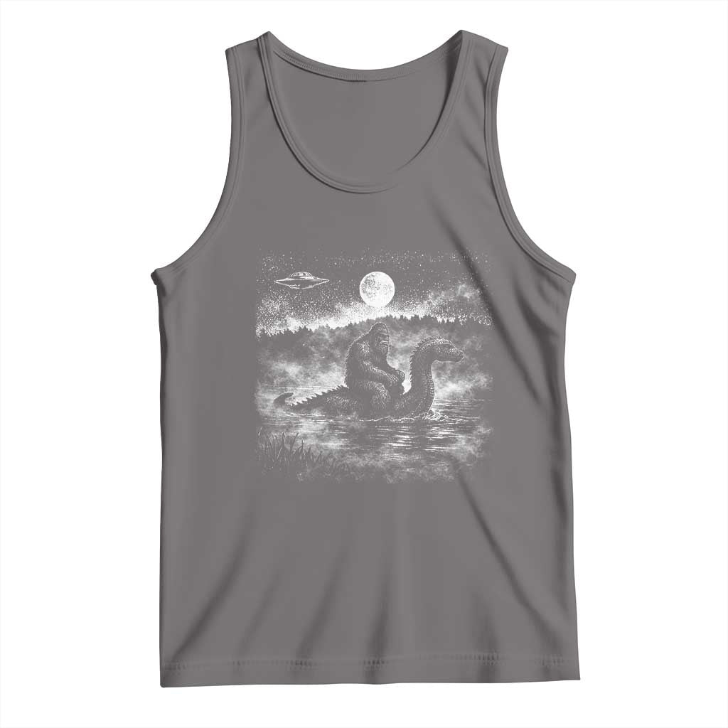 Bigfoot Loch Ness Monster Tank Top Funny Retro Sasquatch Nessie Funny Cryptid Vintage Graphic TS10 Deep Heather Print Your Wear