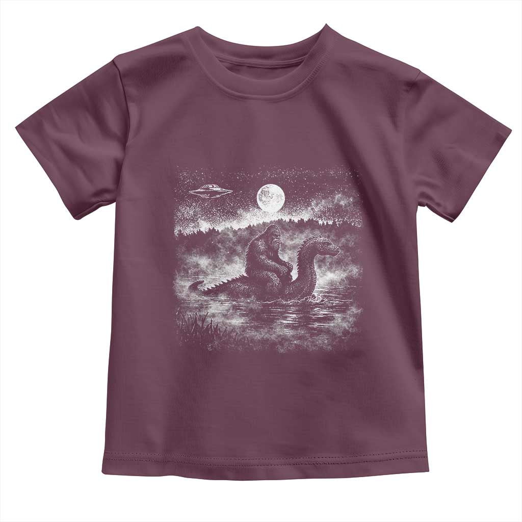 Bigfoot Loch Ness Monster Toddler T Shirt Funny Retro Sasquatch Nessie Funny Cryptid Vintage Graphic TS10 Maroon Print Your Wear