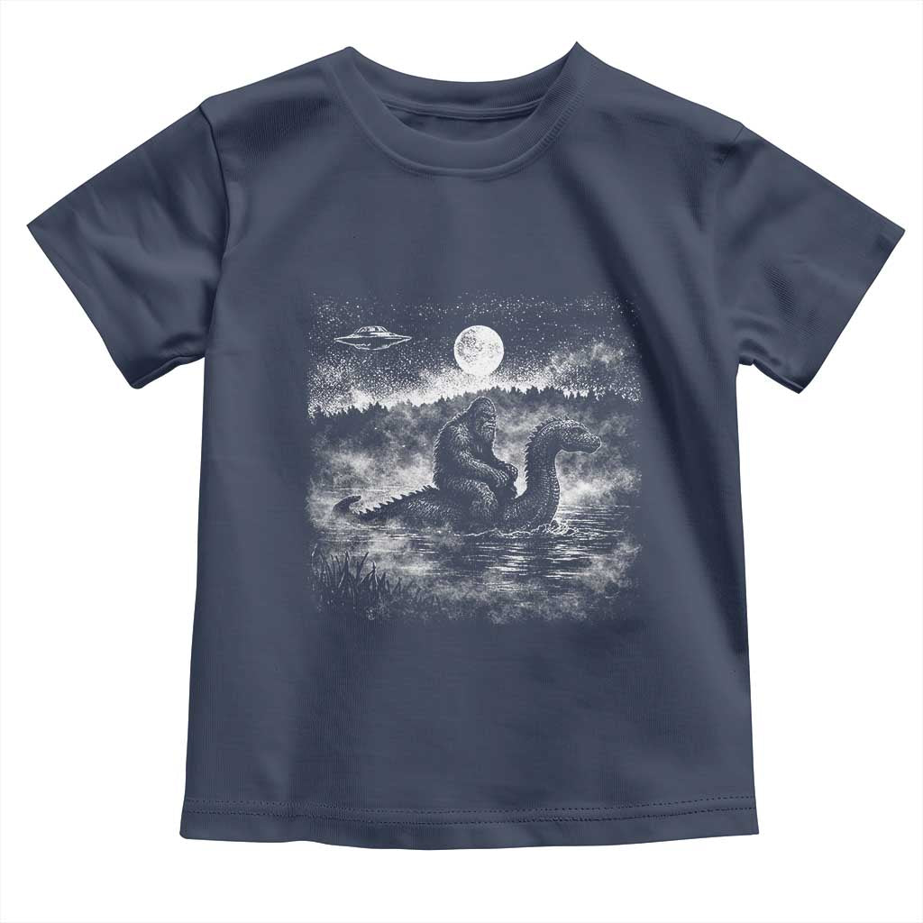 Bigfoot Loch Ness Monster Toddler T Shirt Funny Retro Sasquatch Nessie Funny Cryptid Vintage Graphic TS10 Navy Print Your Wear