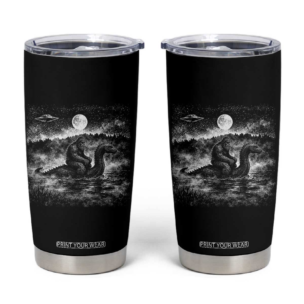 Bigfoot Loch Ness Monster Tumbler Cup Funny Retro Sasquatch Nessie Funny Cryptid Vintage Graphic TS10 Black Print Your Wear
