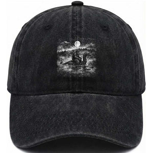 Bigfoot Loch Ness Monster Washed Cotton Baseball Cap Funny Retro Sasquatch Nessie Funny Cryptid Vintage Graphic TS10 Washed Cap Universal Fit Black Print Your Wear