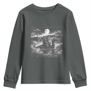 Bigfoot Loch Ness Monster Youth Sweatshirt Funny Retro Sasquatch Nessie Funny Cryptid Vintage Graphic TS10 Dark Heather Print Your Wear