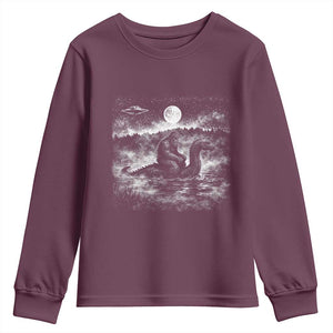 Bigfoot Loch Ness Monster Youth Sweatshirt Funny Retro Sasquatch Nessie Funny Cryptid Vintage Graphic TS10 Maroon Print Your Wear