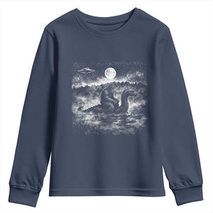 Bigfoot Loch Ness Monster Youth Sweatshirt Funny Retro Sasquatch Nessie Funny Cryptid Vintage Graphic TS10 Navy Print Your Wear