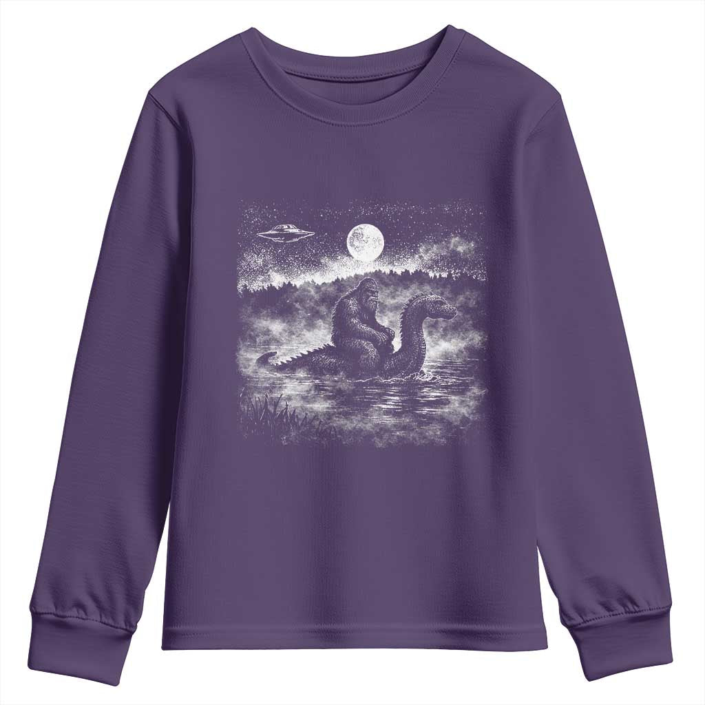 Bigfoot Loch Ness Monster Youth Sweatshirt Funny Retro Sasquatch Nessie Funny Cryptid Vintage Graphic TS10 Purple Print Your Wear