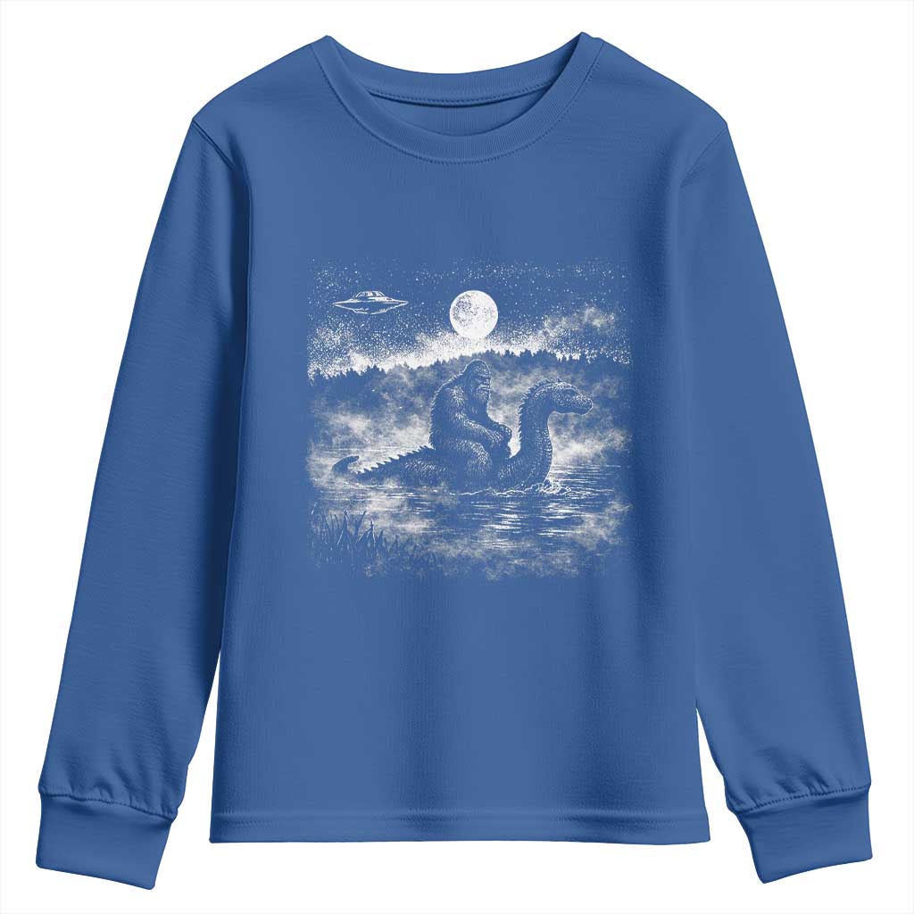 Bigfoot Loch Ness Monster Youth Sweatshirt Funny Retro Sasquatch Nessie Funny Cryptid Vintage Graphic TS10 Royal Blue Print Your Wear
