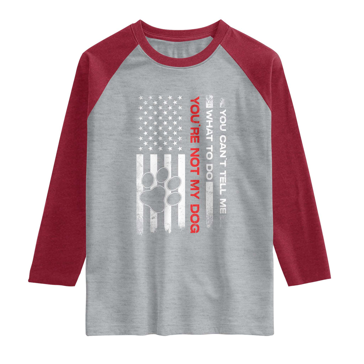 Funny Dog Lovers Raglan Shirt You Cant Tell Me What To Do Youre Not My Dog USA Flag TS10 Heather Gray Heather Red Print Your Wear