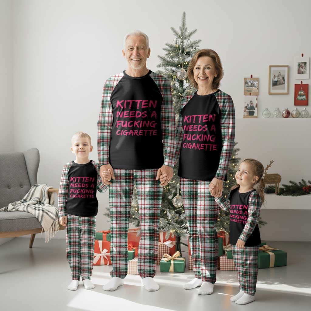 Kitten Needs A Fucking Cigarette Plaid Pajama Set Funny Cat Joke Cat Meme TS10 Christmas Plaid Print Your Wear