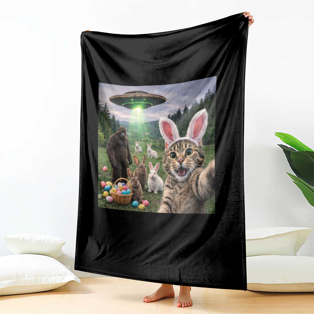 Funny Easter Day Throw Blanket Cat Selfie With Bunny Bigfoot UFO Bunny Egg TS10 Print Your Wear