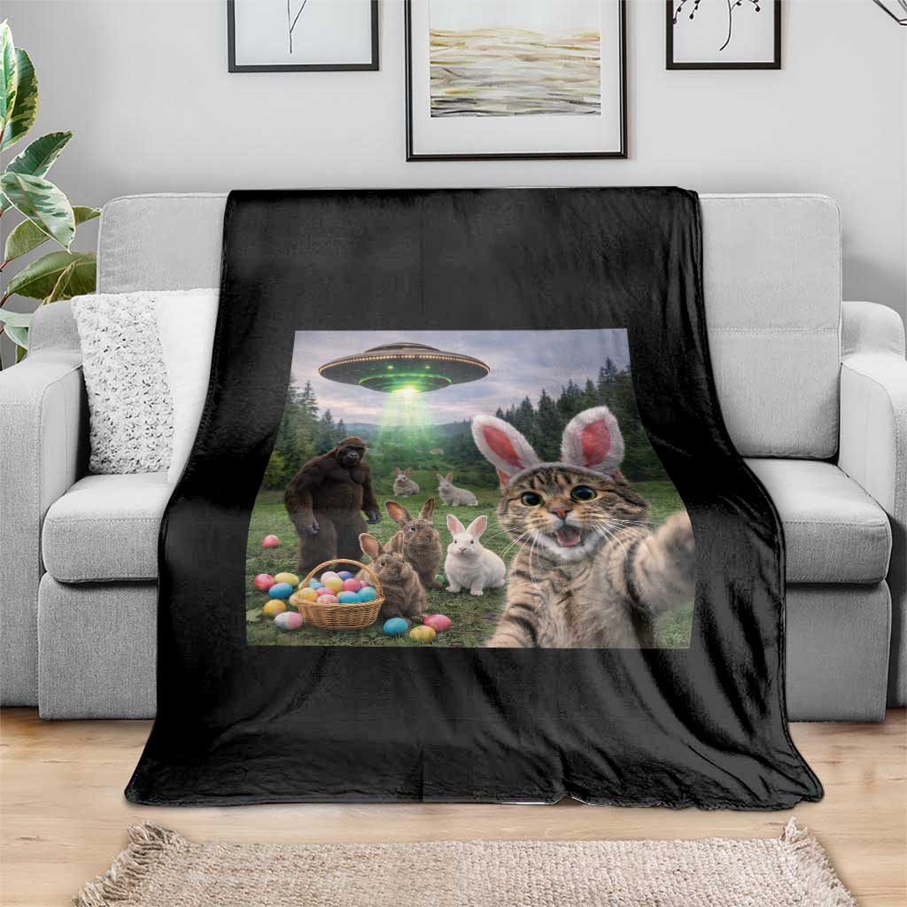 Funny Easter Day Throw Blanket Cat Selfie With Bunny Bigfoot UFO Bunny Egg TS10 Print Your Wear