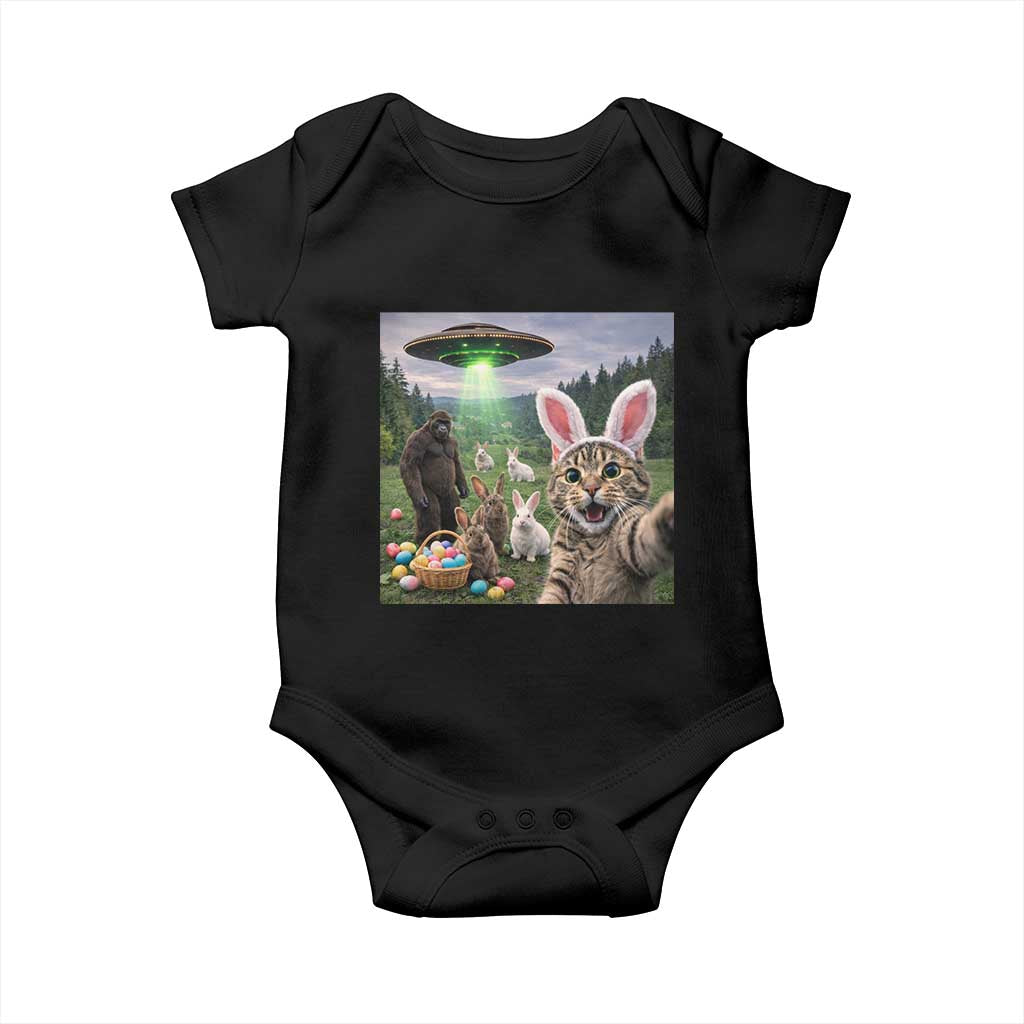 Funny Easter Day Baby Onesie Cat Selfie With Bunny Bigfoot UFO Bunny Egg TS10 Black Print Your Wear