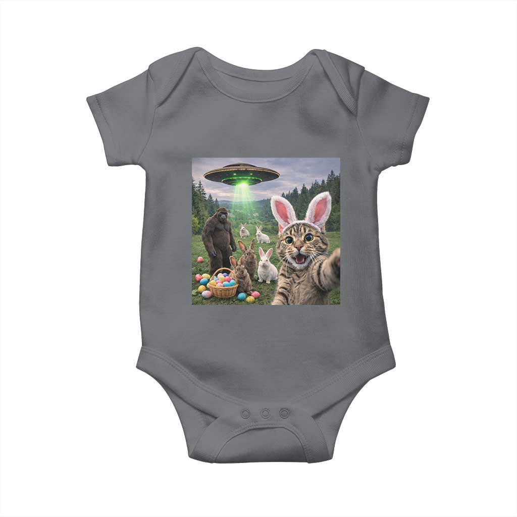 Funny Easter Day Baby Onesie Cat Selfie With Bunny Bigfoot UFO Bunny Egg TS10 Charcoal Print Your Wear