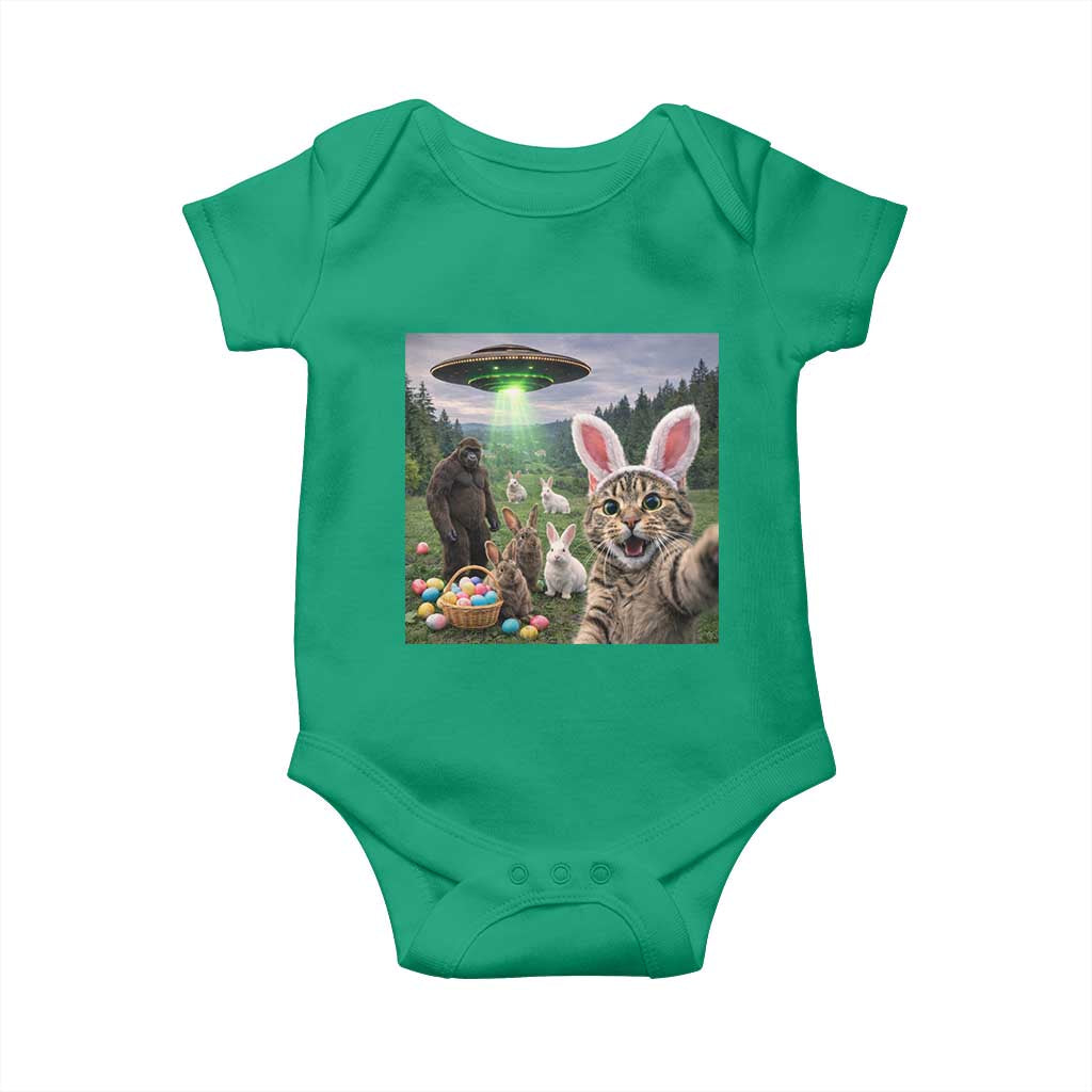 Funny Easter Day Baby Onesie Cat Selfie With Bunny Bigfoot UFO Bunny Egg TS10 Irish Green Print Your Wear