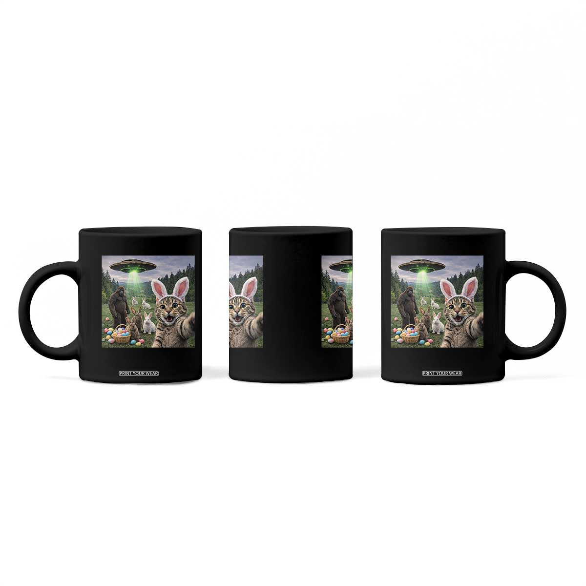 Funny Easter Day Coffee Mug Cat Selfie With Bunny Bigfoot UFO Bunny Egg TS10 Print Your Wear