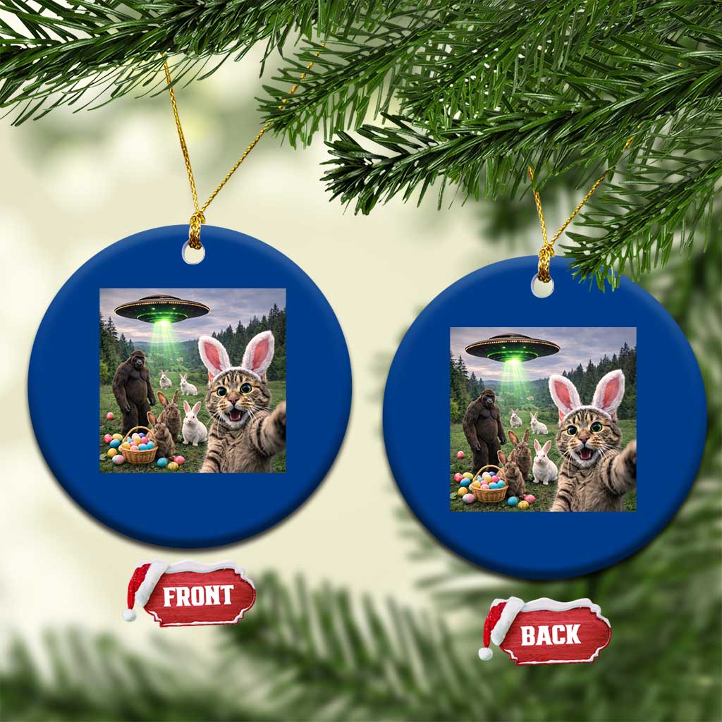 Funny Easter Day Ceramic Ornament Cat Selfie With Bunny Bigfoot UFO Bunny Egg TS10 1pc Blue Print Your Wear