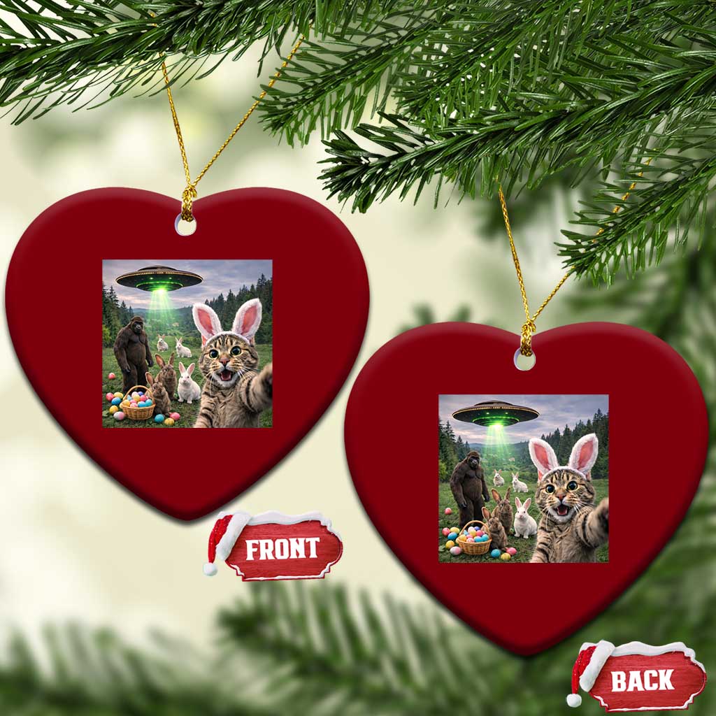 Funny Easter Day Ceramic Ornament Cat Selfie With Bunny Bigfoot UFO Bunny Egg TS10 Print Your Wear