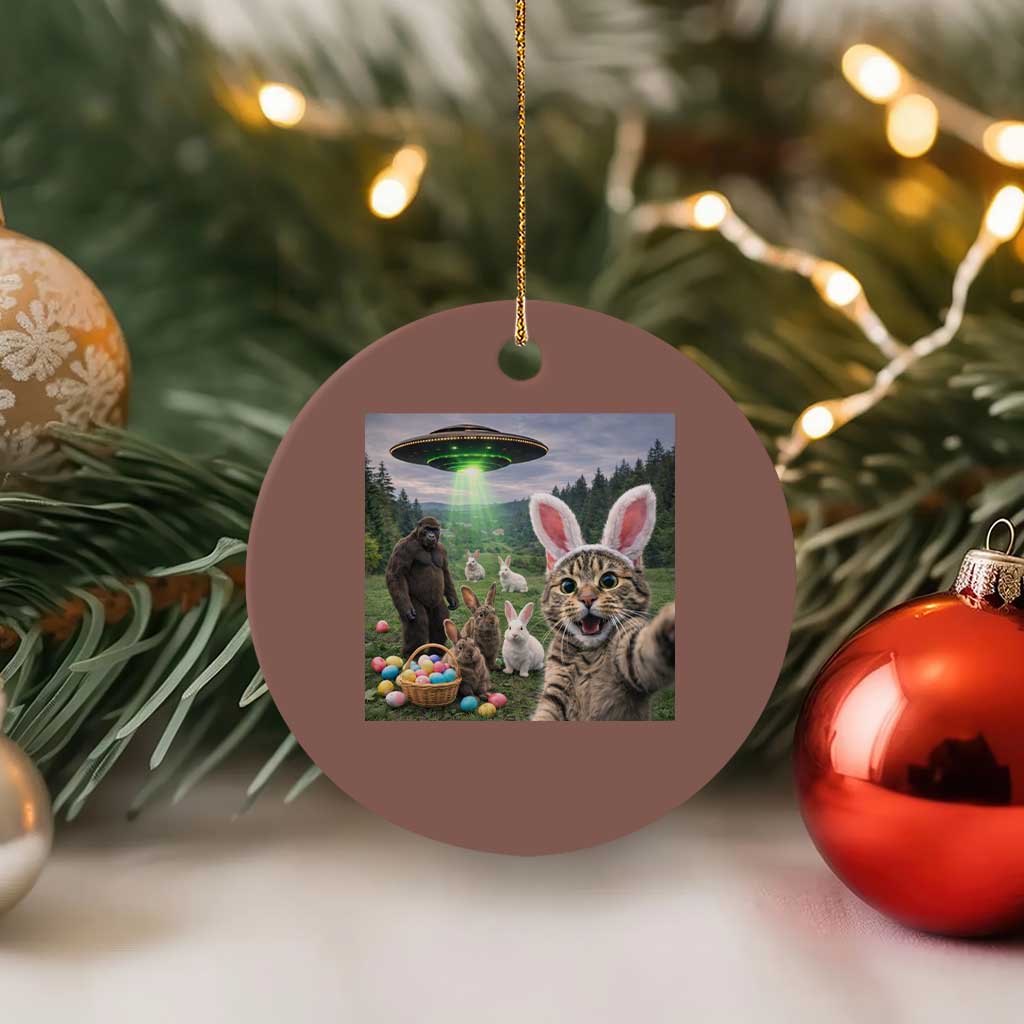Funny Easter Day Ceramic Ornament Cat Selfie With Bunny Bigfoot UFO Bunny Egg TS10 1pc Mocha Print Your Wear