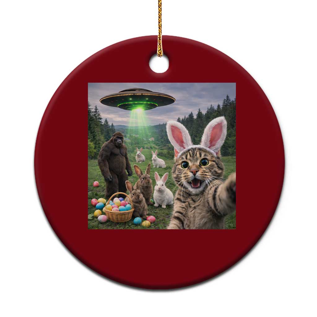 Funny Easter Day Ceramic Ornament Cat Selfie With Bunny Bigfoot UFO Bunny Egg TS10 1pc Red Print Your Wear