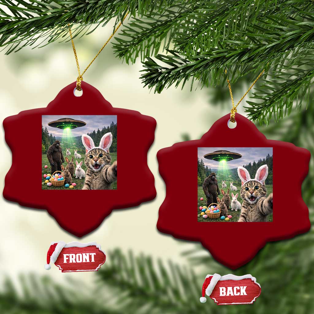 Funny Easter Day Ceramic Ornament Cat Selfie With Bunny Bigfoot UFO Bunny Egg TS10 Print Your Wear