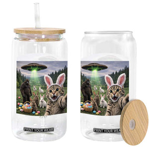 Funny Easter Day Glass Can Cat Selfie With Bunny Bigfoot UFO Bunny Egg TS10 Print Your Wear