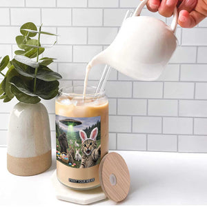 Funny Easter Day Glass Can Cat Selfie With Bunny Bigfoot UFO Bunny Egg TS10 Print Your Wear