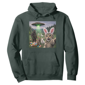 Funny Easter Day Hoodie Cat Selfie With Bunny Bigfoot UFO Bunny Egg TS10 Dark Forest Green Print Your Wear