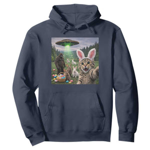 Funny Easter Day Hoodie Cat Selfie With Bunny Bigfoot UFO Bunny Egg TS10 Navy Print Your Wear