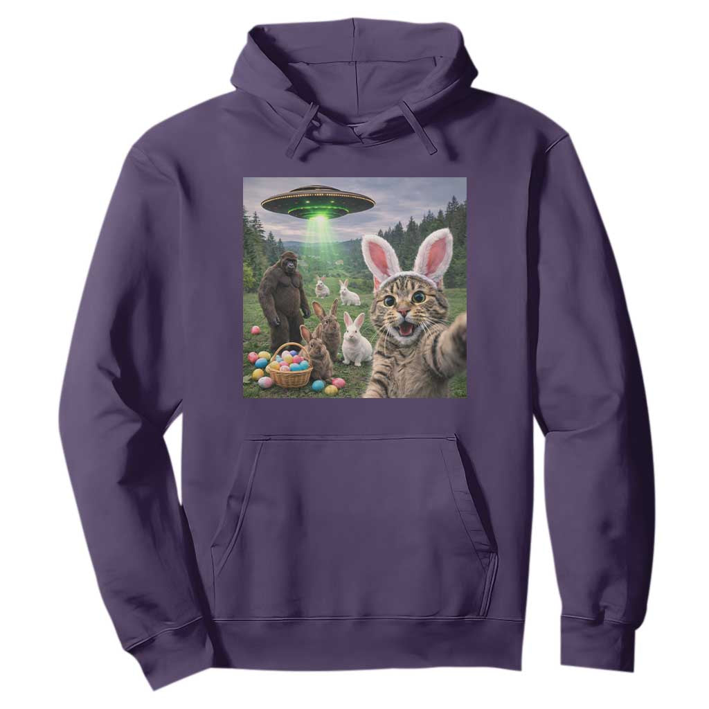 Funny Easter Day Hoodie Cat Selfie With Bunny Bigfoot UFO Bunny Egg TS10 Purple Print Your Wear