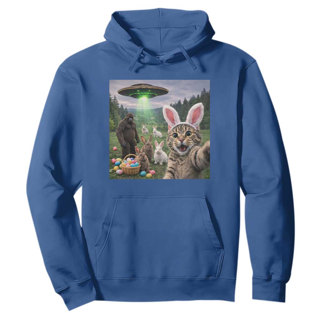 Funny Easter Day Hoodie Cat Selfie With Bunny Bigfoot UFO Bunny Egg TS10 Royal Blue Print Your Wear