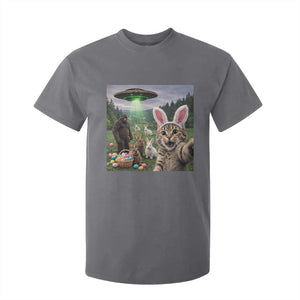 Funny Easter Day T Shirt For Kid Cat Selfie With Bunny Bigfoot UFO Bunny Egg TS10 Charcoal Print Your Wear