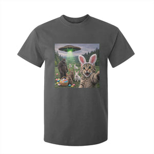 Funny Easter Day T Shirt For Kid Cat Selfie With Bunny Bigfoot UFO Bunny Egg TS10 Dark Heather Print Your Wear