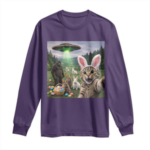 Funny Easter Day Long Sleeve Shirt Cat Selfie With Bunny Bigfoot UFO Bunny Egg TS10 Purple Print Your Wear