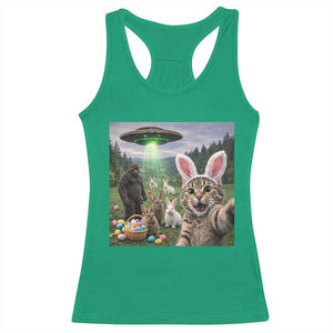 Funny Easter Day Racerback Tank Top Cat Selfie With Bunny Bigfoot UFO Bunny Egg TS10 Irish Green Print Your Wear