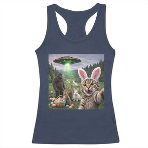 Funny Easter Day Racerback Tank Top Cat Selfie With Bunny Bigfoot UFO Bunny Egg TS10 Navy Print Your Wear