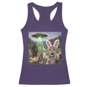 Funny Easter Day Racerback Tank Top Cat Selfie With Bunny Bigfoot UFO Bunny Egg TS10 Purple Print Your Wear