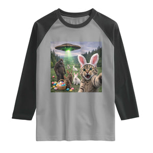 Funny Easter Day Raglan Shirt Cat Selfie With Bunny Bigfoot UFO Bunny Egg TS10 Sport Gray Black Print Your Wear