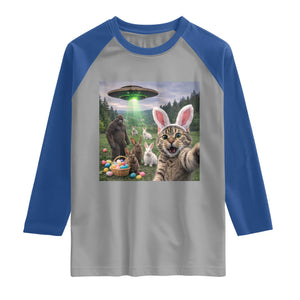 Funny Easter Day Raglan Shirt Cat Selfie With Bunny Bigfoot UFO Bunny Egg TS10 Sport Gray Royal Print Your Wear