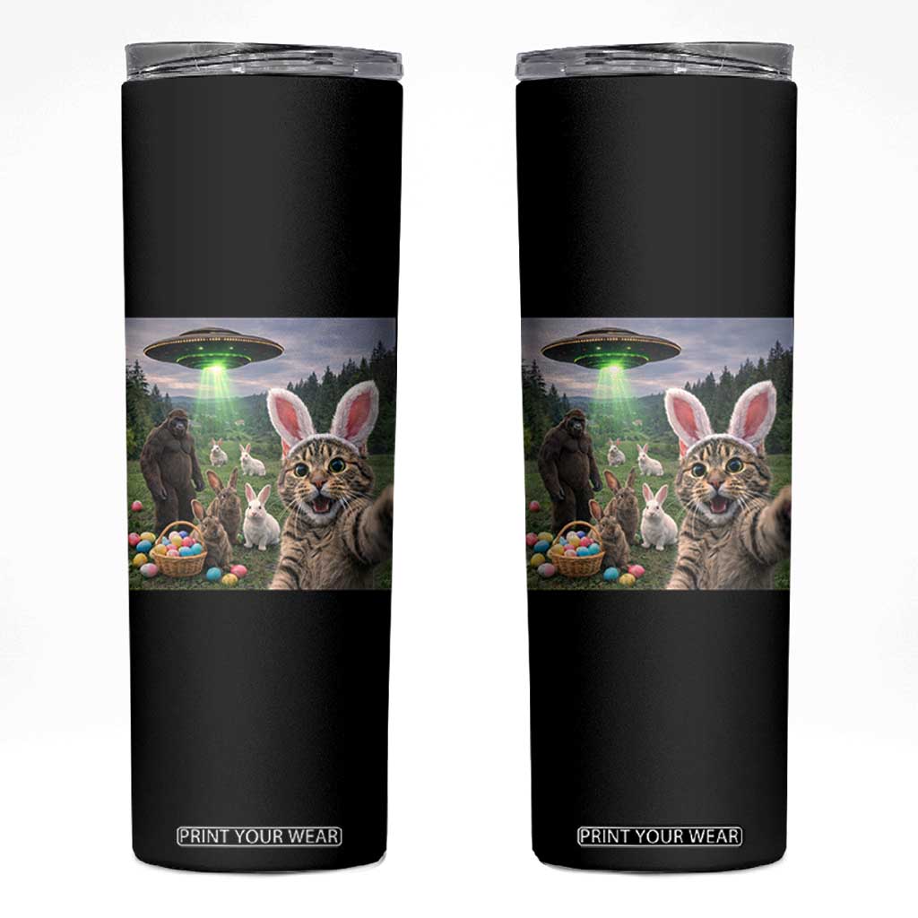 Funny Easter Day Skinny Tumbler Cat Selfie With Bunny Bigfoot UFO Bunny Egg TS10 Black Print Your Wear