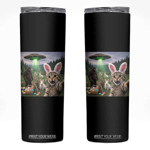 Funny Easter Day Skinny Tumbler Cat Selfie With Bunny Bigfoot UFO Bunny Egg TS10 Black Print Your Wear