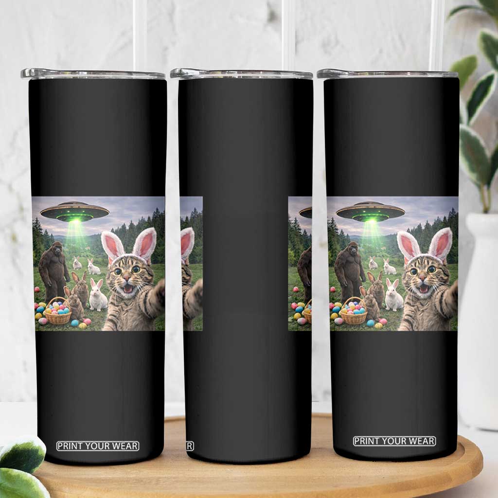 Funny Easter Day Skinny Tumbler Cat Selfie With Bunny Bigfoot UFO Bunny Egg TS10 Print Your Wear
