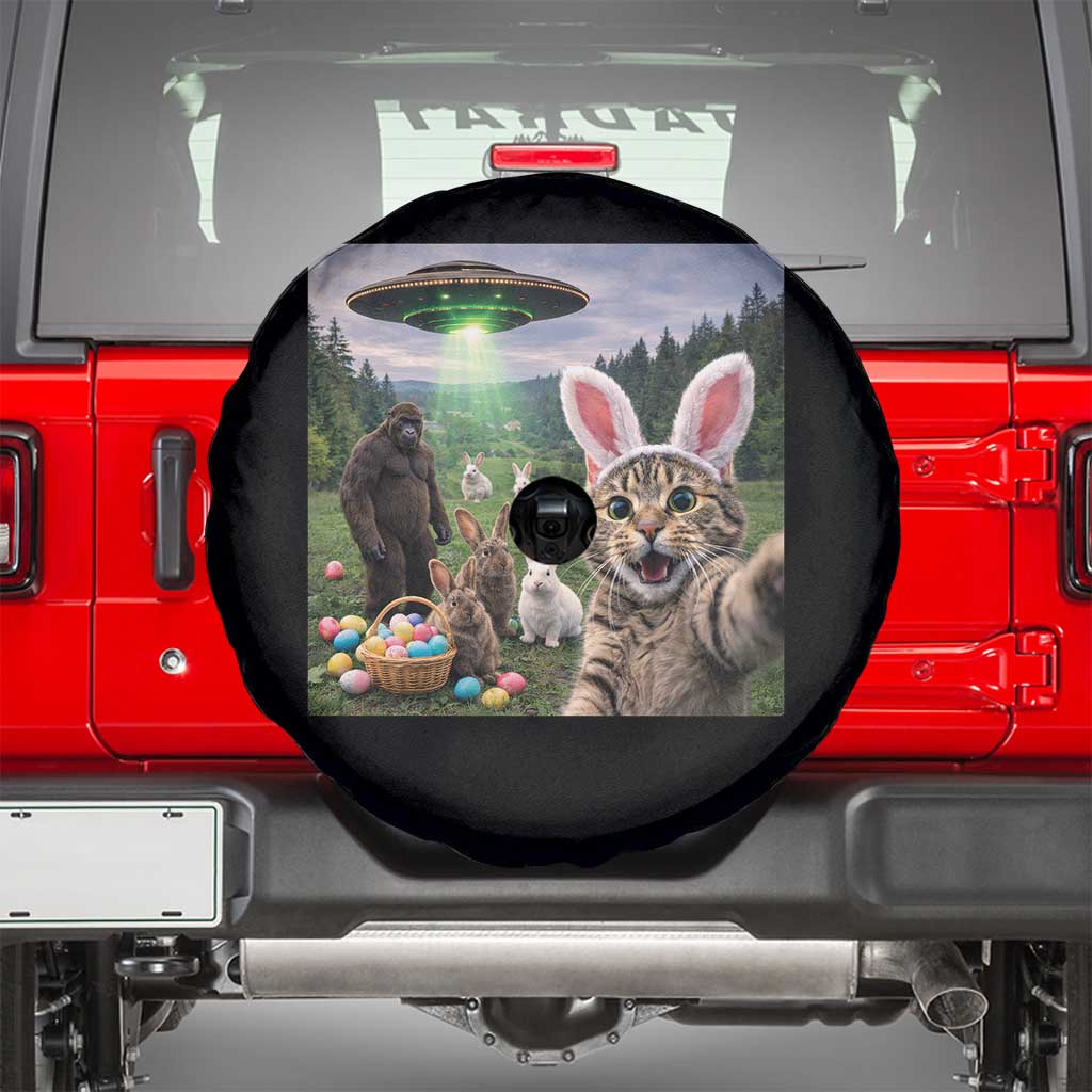 Funny Easter Day Spare Tire Cover Cat Selfie With Bunny Bigfoot UFO Bunny Egg TS10 Black Print Your Wear