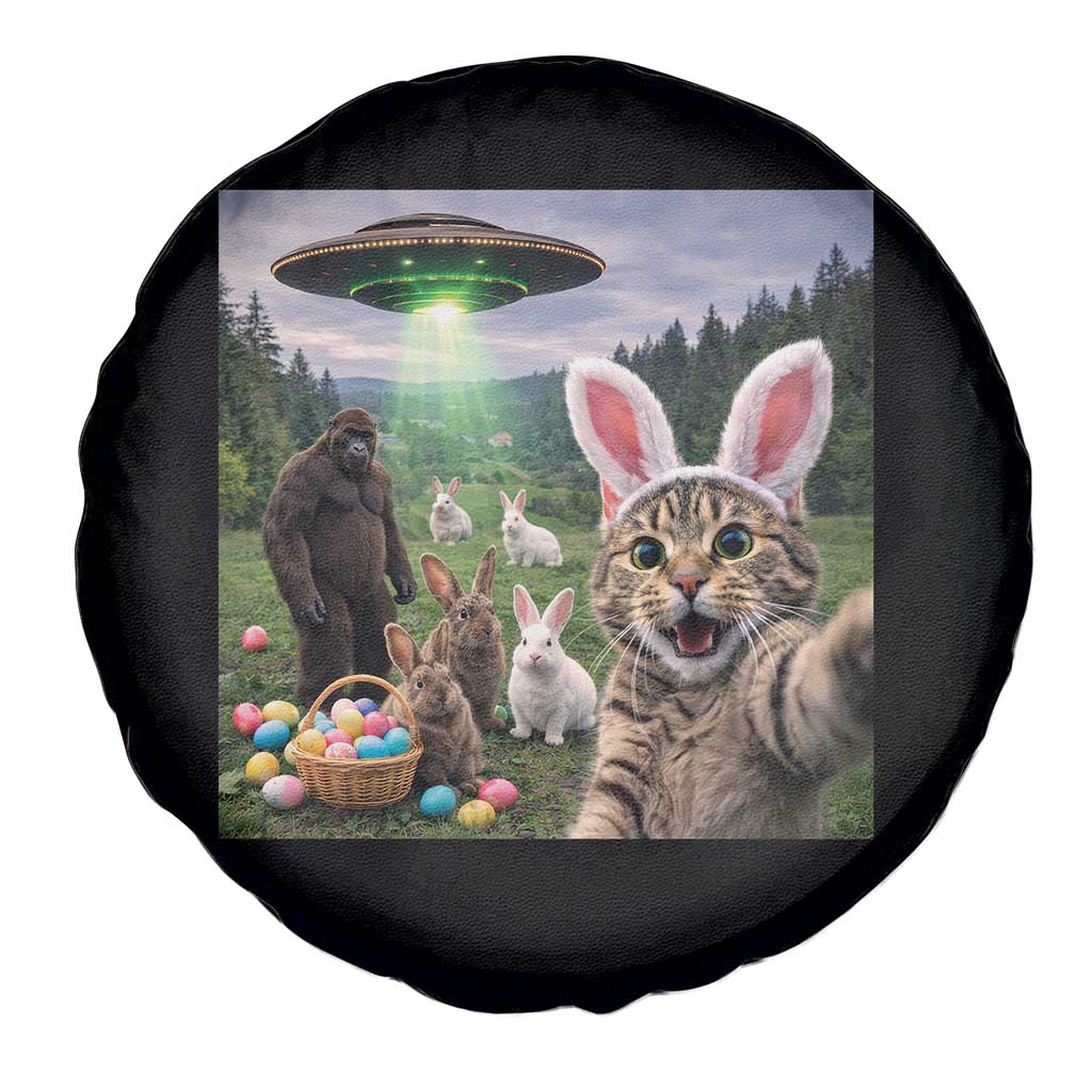 Funny Easter Day Spare Tire Cover Cat Selfie With Bunny Bigfoot UFO Bunny Egg TS10 Print Your Wear