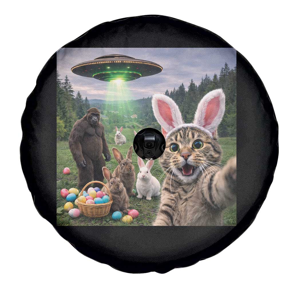 Funny Easter Day Spare Tire Cover Cat Selfie With Bunny Bigfoot UFO Bunny Egg TS10 Print Your Wear