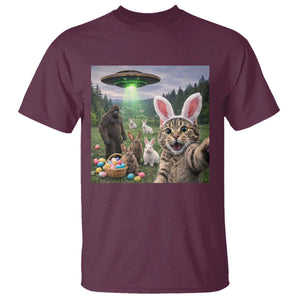 Funny Easter Day T Shirt Cat Selfie With Bunny Bigfoot UFO Bunny Egg TS10 Maroon Print Your Wear