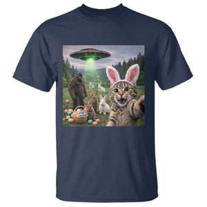 Funny Easter Day T Shirt Cat Selfie With Bunny Bigfoot UFO Bunny Egg TS10 Navy Print Your Wear